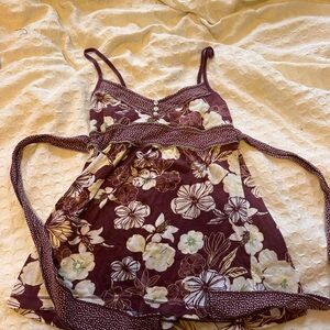 Y2K Hollister Burgundy Floral Babydoll top